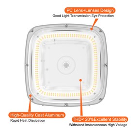WAHADI 2 Pack LED Canopy Light with Photocell 80W/70W/60W/40W/20W Selectable 3000/4000/5000K Gas Station Ceiling Light for Commerical Weatherproof High Bay Lamp Balcony Driveway UL Listed