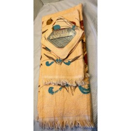 Dundee Vintage New Dundee 3 Pc. Bath Hand Towel Washcloth Set Tulips Peach USA READ!