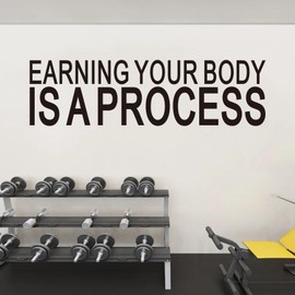 VODOE Earning Your Body is a Process Wall Stickers Motivational Gym Quotes Wall Decals Inspirational Yoga Exercise Sports Positive Fitness Garage Art Vinyl Wall Decor 35"X9.8"