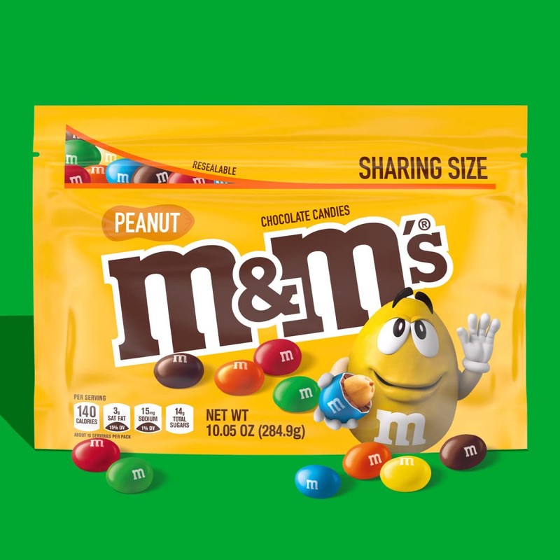 M&M'S Peanut Milk Chocolate, Sharing Size, 10.05 oz Resealable Bag
