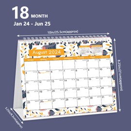 Desk Calendar 2024, Monthly Desktop Calendar, Standing Flip Calendar with Thick Paper(Jan. 2024 - Jun. 2025, 10" x 8.25"), Academic Year Standing Desk Calendar with Planner Stickers