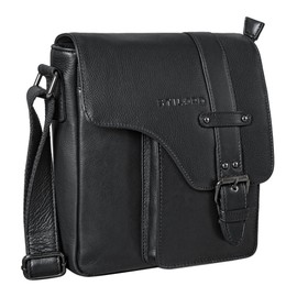 STILORD 'Nino' Shoulder Bag Leather Man Vintage Shoulder Bag Men's Slanted Flap Men's Bag Genuine Leather, black, shoulder bag
