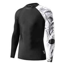 HUGE SPORTS Wildling Series UPF 50+ UV Protection Quick Dry Compression Rash Guard Long Sleeve (Black Shark,2XL)