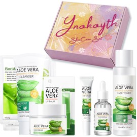Skincare Set, Skin Care Sets & Kits, Skincare Gift Set for Women & Teenage Girls with Aloe Vera Extracts - Cleanser, Toner, Essence, Eye Cream, Face Cream, Mask, Lip Balm, Pamper Gifts (8PCS BOX)
