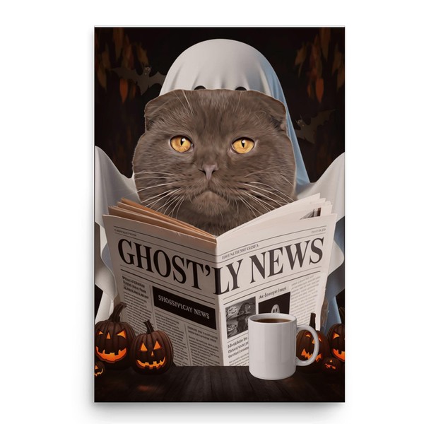 Spooky Halloween Pet and Ghost Reading Wall Art - Chocolate