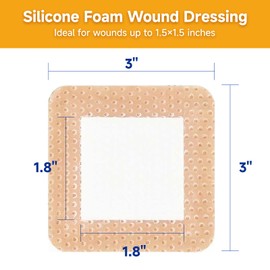 Silicone Foam Dressing with Border Adhesive, Sterile Bandages for Wound, Wound Care Dressing, Large Waterproof Bandages, Self Adhesive Wound Care and Dressings (3 × 3 in (Pack of 5))