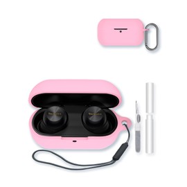 Case for Technics EAH-AZ100 Wireless Earbuds,Soft Protective,BOVUGAC Silicone Case Cover with Keychain & Cleaning Kit & Lanyard for Technics EAH-AZ100-Pink