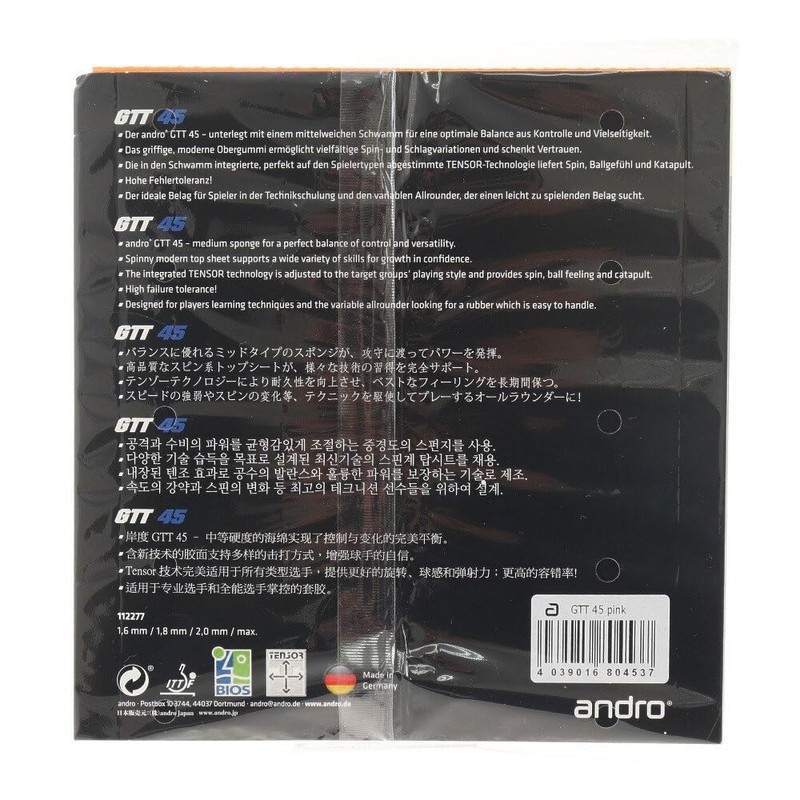 andro 110022077 Table Tennis Rubber Light Tension, Soft Backing, ITTF
