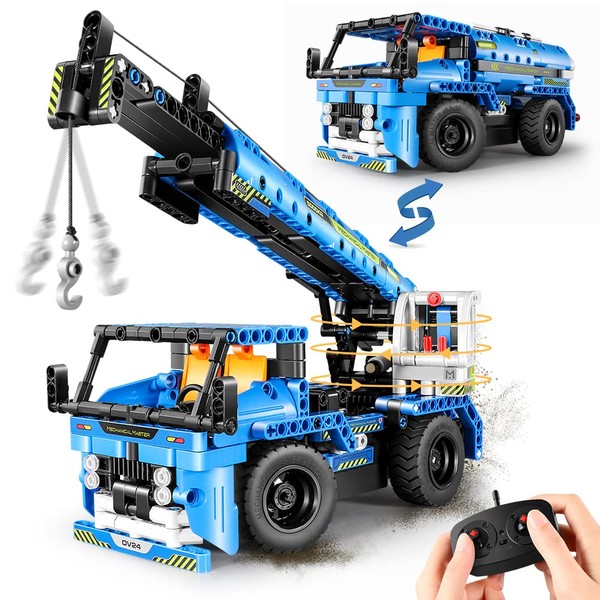 VATOS Remote Control STEM Building Toys - 2-in-1 Technico Vehicle Kits for Kids 6-12 | 401PCS Erector Set Crane Truck Build Model | Ideal for Boys & Girls 6-12+ | Educational Gift