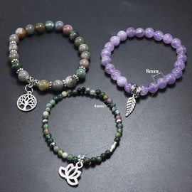 UEUC Tree of Life Yoga Healing Stone Bracelets,Multilayer Lotus Chakra Stone Reiki Bracelet Sets,Anxiety Crystal Natural Stone,for Women Stress Relief