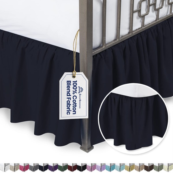 Ruffled Bed Skirt with Split Corners - Twin, Navy, 21 Inch Drop Cotton Blend Bedskirt (Available in and 16 Colors) - Blissford Dust Ruffle.