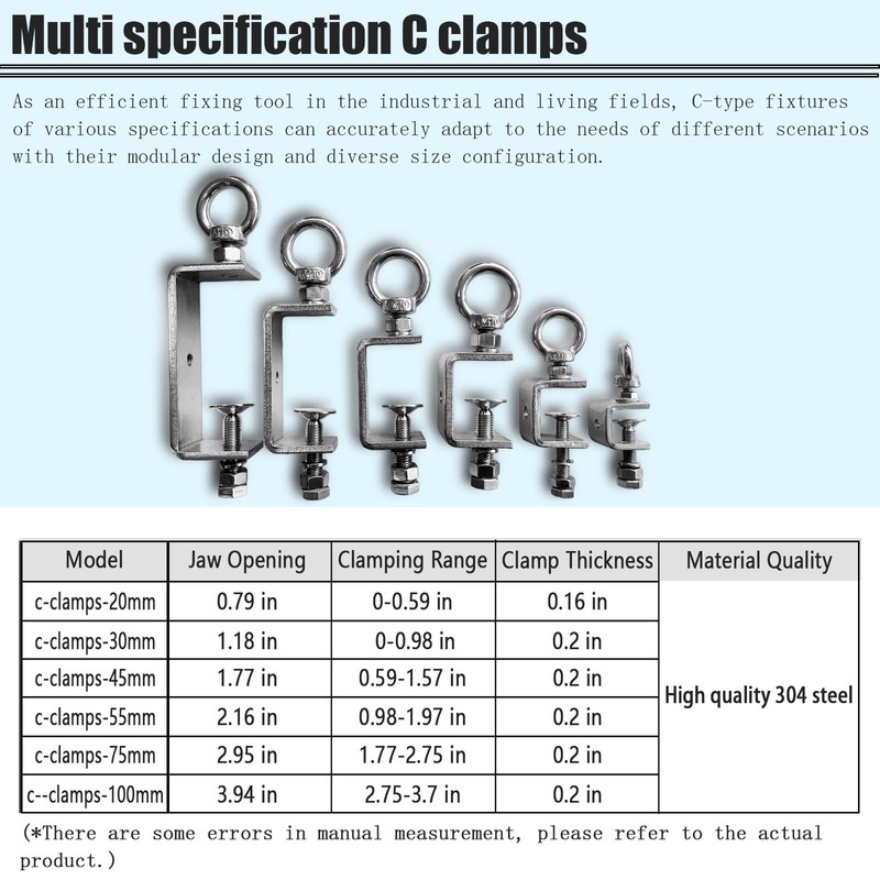 6-Pack Small C Clamps – 304 Stainless Steel Beam Clamps