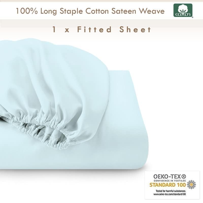 Pizuna 100% Cotton Single Fitted Sheet Baby Blue, 400 Thread