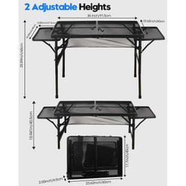 MSDADA Folding Grill Table, Portable Grill Table, Outdoor Grill Table, Height Adjustable Aluminum Table, Portable Outdoor Table for Camping, Picnic, Patio, Dining, BBQ, Party, Black (36×23.62 inch)