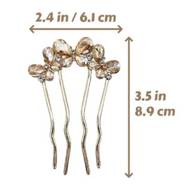 2 PCS Butterfly Hair Side Comb, Rhinestone Hair Clip, Vintage Accessory Decor Hairpin for Women, Bun Chignon Up-Do Styling Wedding Brides