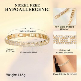 Richapex Tennis Bracelet for Women 18K Gold Plated Elegant Trendy Blue Stones Leaf Gold Bracelets with Cubic Zirconia