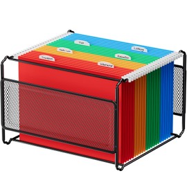 MaxGear Caja organizadora de archivos colgante de malla, caja de almacenamiento de archivos de tamaño carta con rieles lisos, soporte de metal de escr