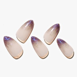 Press On Nails GLAMERMAID Almond Medium Handmade French Tip Glitter Press On Nails Reusable Stick On Nails, Supremely Fit & Natural Fake Nail with Nail Glue in 12 Sizes - 24 Nail Kit