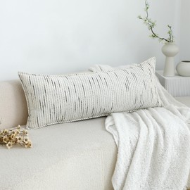 LIGICKY Boho Long Lumbar Pillow Covers 14x36Inch Black and White Pillowcase Decorative Chenille Pillow Cover Rectangle Pillow Sham for Couch Sofa Bed Car