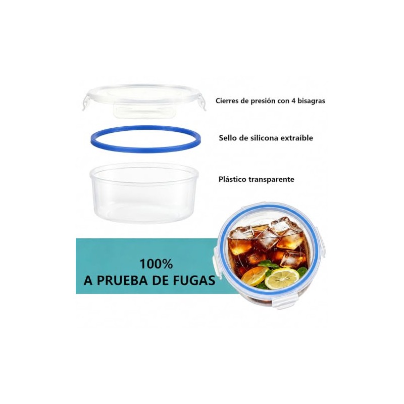 3Pk Contenedores para Alimentos, Con Tapas Sellado Antifugas