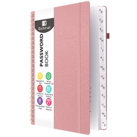 Dzhzal Password Book with Alphabetical Tabs for Seniors Organized Passwords, Password Keeper Book Spiral for Internet Website Address, A5 Password Organizer & Website Logins Log Book for Home Office