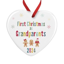 First Christmas As Grandparents Gingerbread Family Heart Bauble Plaque 1st Xmas Tree Decoration (Ceramic)