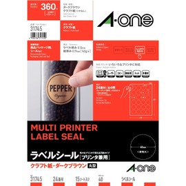 A-One Label Stickers, Kraft Paper, Dark Brown, Round, 24 Sides, 15 Sheets 31745