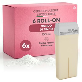 Ricarica Ceretta Rullo all'Ossido di Zinco, Cera Depilatoria Roll On Professionale, Compatibilità Universale, Azione Lenitiva per Pelli Sensibili Contro Irritazioni e Rossori - 6 Cartucce da 100ml
