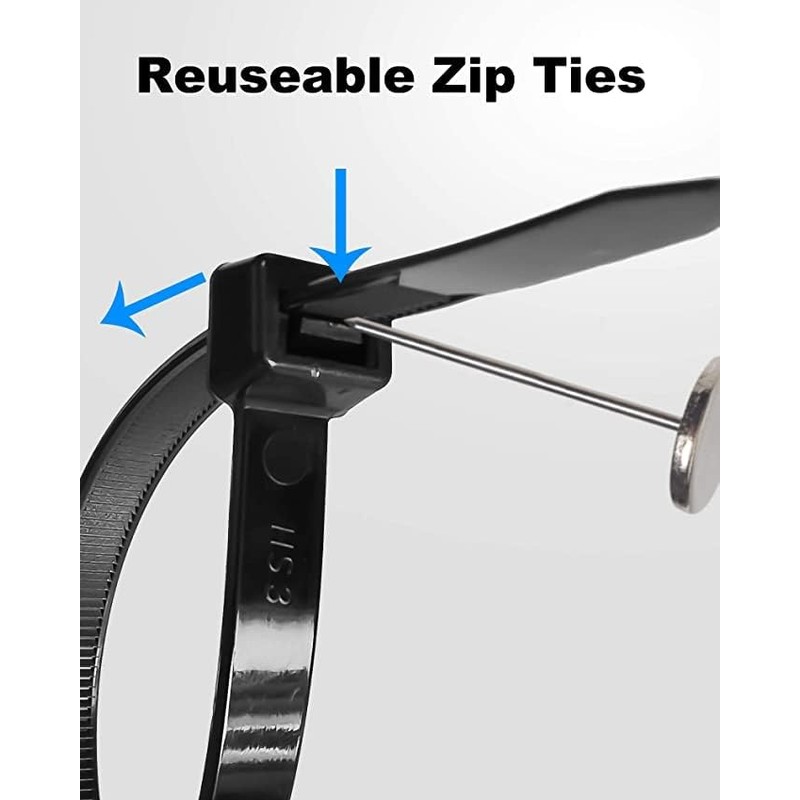 Black Cable Ties, 300mm x 3.6mm, Pack of 100, 12"