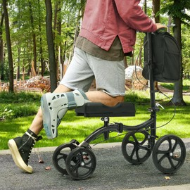 SFIHOME Knee Walker, All Terrain Adjustable Height Knee Scooter with Dual Braking System for Ankle and Foot Injuries, Black