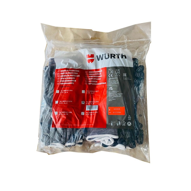 Wurth 0899411019 Work Gloves Size 9 Nitrile 12 Pairs