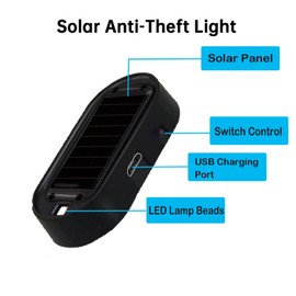 ANKIA 2PCS Solar Power Fake Car Alarm LED Light, Simulated Dummy Warning Anti-Theft LED Flashing Security Light, Car Alarm System Lamp with USB Port, 2 Blue Lights (Black)