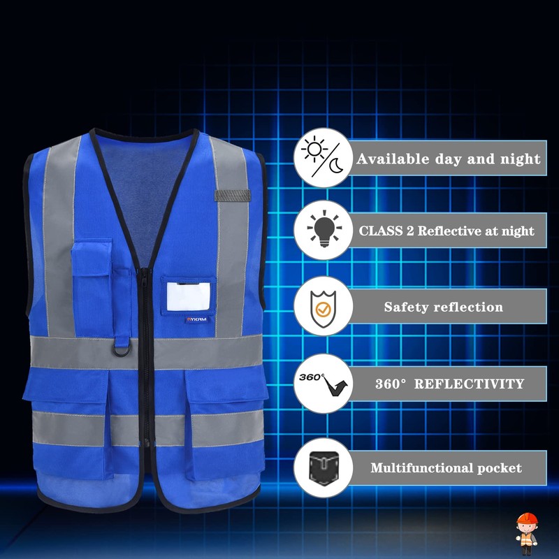 Reflective Security Safety Vests Heavy Duty with 7 Pockets and