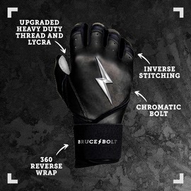 BRUCE BOLT Chrome Series Long Cuff Black Batting Glove - Black Youth Medium
