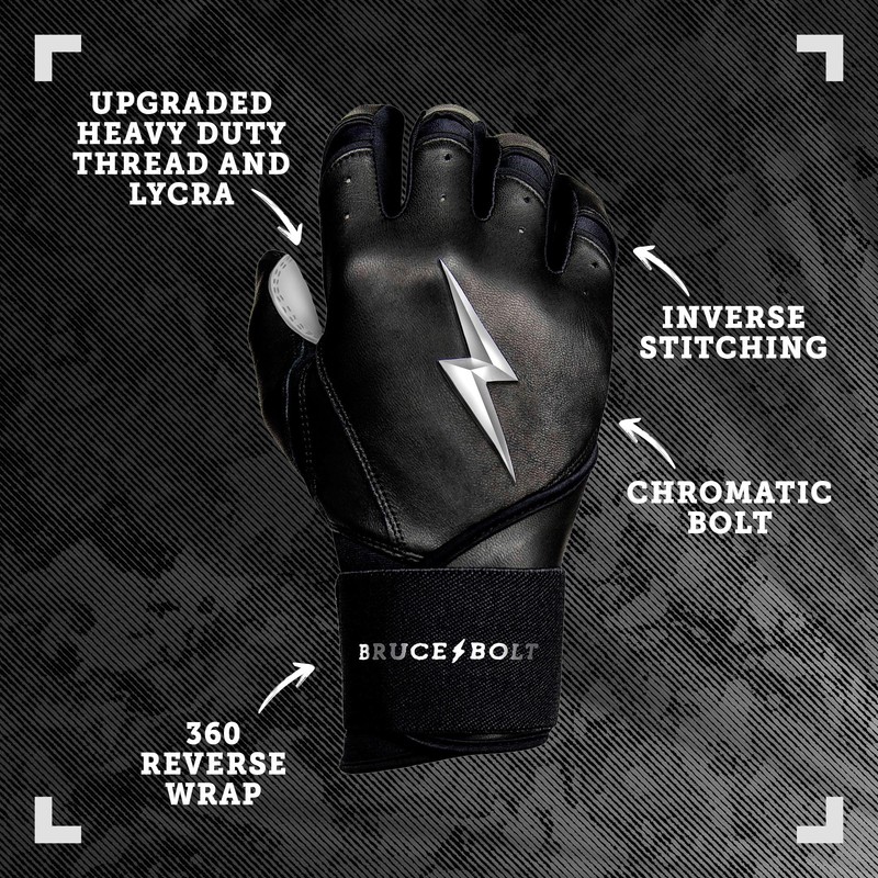 BRUCE BOLT Chrome Series Long Cuff Black Batting Glove -
