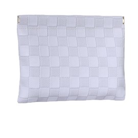 Ksriylm Purple Plaid Leather Makeup Pouch for Women Small Make Up Bag for Purse Self-Closing Waterproof Initial Checkered Makeup Cosmetic Bags Pouches for Purse Aesthetic Travel Toiletry Bag