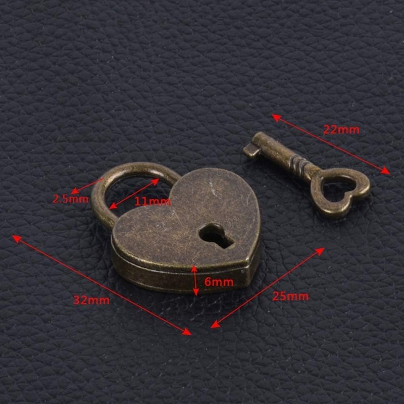 Antique Brass Heart Shape Padlock, Key Lock, Bronze, Padlock, Travel,
