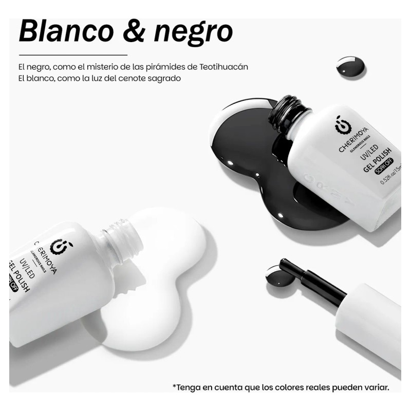 Kit Esmaltes Semipermanentes Blanco Y Negro 15ml Cherimoya