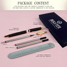 BOCIYER Rollerball Pen with Liquid Ink, Best Ballpoint Pen Gift Set for Men and Women, Black Ink Fancy Pen Refillable for Pretty Pens, Cool Pens, Cute Pens (Black)