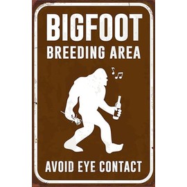 Bigfoot Humor Breeding Area, Avoid Eye Contact Road Sign Vintage Home Wall Decor Room Decor Metal Sign 8x12 inch