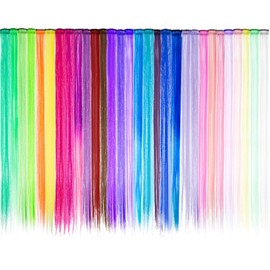 Pack of 30 Party Highlights Colourful Clip in Synthetic Hair Extensions, 21.6 Inches Long, Heat Resistant Synthetic Hair Extensions in Multiple Colours (Style A)