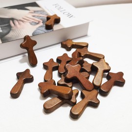 EAEDMY 16 Pieces Small Hand Held Crosses, Portable Pine Wooden Holding Cross, Jesus Cross Prayer Cross for Religious Occasion or Communion, 2.44in (16pcs brown)