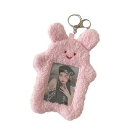 Tustao Pink Cute Plush Photocard Holder with Keychain, Cartoon Bear Rabbit Cat Photo Sleeve Cartoon Plush Photo Sleeve Protective Case Photo Albums, Cute Photocard Holder, Photo Album Accessories