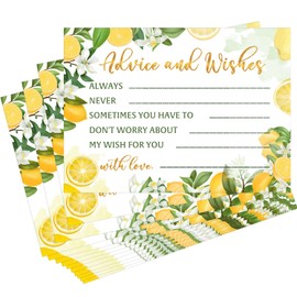 50 Pcs Advice and Wishes Cards, Uncoated Wedding Advice Cards Heavyweight Printed Guestbook Cards for the Bride and Groom, Baby Shower, Bridal Shower, Wedding Shower, Graduation Party (Lemon Theme)