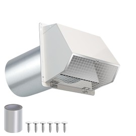 4 Inch Dryer Vent Cover Outside Hooded Wall Vent with Screen and Damper, Exhaust Vent Wall Mount Exterior Wall Vents Cover Cap for Dryer Ventilation&Outdoor Air Exhaust,Galvanized Steel,White