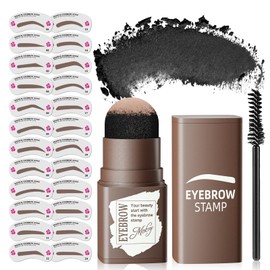 Eyebrow Stamp Stencil Kit - Eye Brow Stencil Kits with Eyebrow Blush, Long-lasting Waterproof & Smudge-Proof Eyebrow Shaping Kit with 24 Reusable Eyebrow Stencils for Perfect Brow (Dark Black)