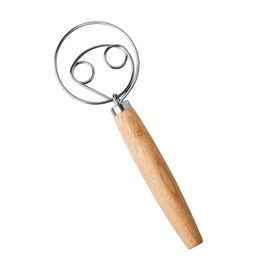 FRUHLING Dänischer Teig Schneebesen Eierschläger Holzgriff Mixer Teigbesen Teigmischer Edelstahl Brotmixer für Backen Brot Gebäck Dessert Pizzateig