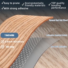 ZYJT Red Oak Edge Banding, 1 inch x 10ft roll of Real Wood Edge Banding Pre-glued Flexible, Veneer Tape for Cabinet Repair & Furniture Restoration