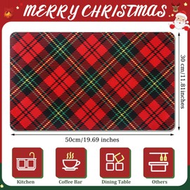 Tinideya Christmas Plaid Dish Drying Mat for Kitchen Counter 12x20 Inch Christmas Coffee Bar Mat Small Absorbent Holiday Dish Drainer Pad for Winter Kitchen Decor