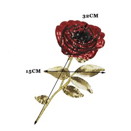 Sequined Rose Brooch, Red and Gold, Large 32cm Floral Decorative Ebelishment